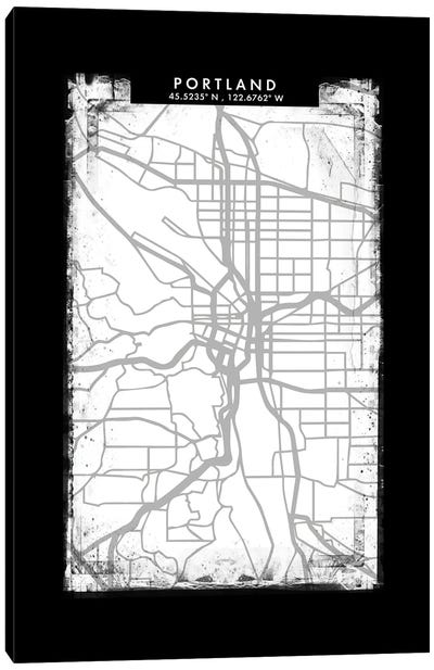 Portland City Map Black White Grey Style Canvas Art Print - Portland Art