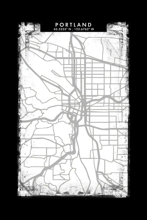 Portland City Map Black White Grey Style