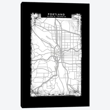 Portland City Map Black White Grey Style Canvas Print #WDA2084} by WallDecorAddict Canvas Art Print