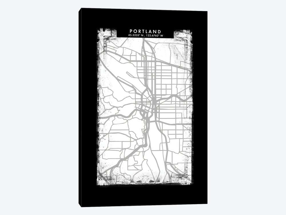 Portland City Map Black White Grey Style by WallDecorAddict 1-piece Canvas Artwork