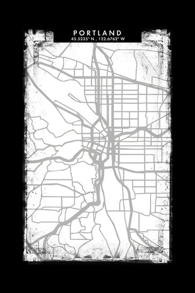 Portland: Portland City Map Black White Grey Style by WallDecorAddict
