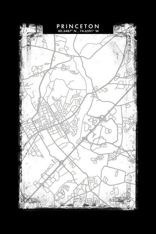 Princeton, New Jersey City Map Black White Grey Style
