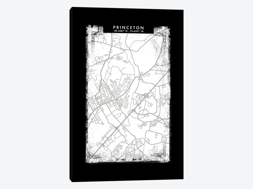 Princeton, New Jersey City Map Black White Grey Style by WallDecorAddict 1-piece Canvas Art Print