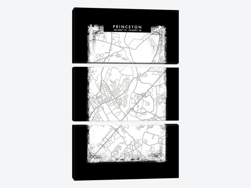 Princeton, New Jersey City Map Black White Grey Style by WallDecorAddict 3-piece Art Print
