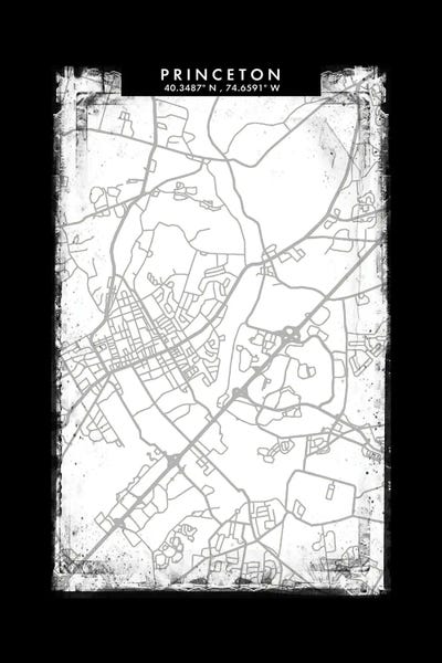 Princeton, New Jersey City Map Black White Grey Style