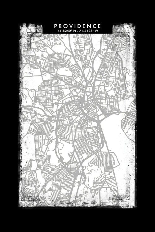 Providence City Map Black White Grey Style