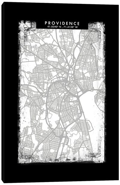 Providence City Map Black White Grey Style Canvas Art Print - Rhode Island