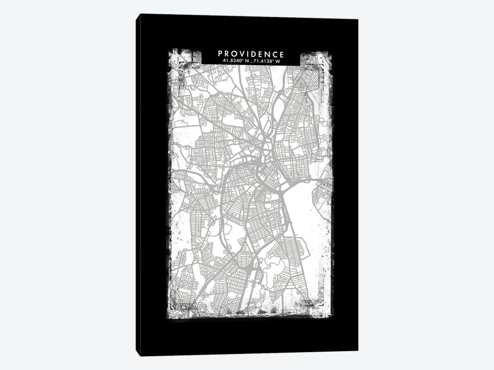 Providence City Map Black White Grey Style by WallDecorAddict 1-piece Canvas Wall Art