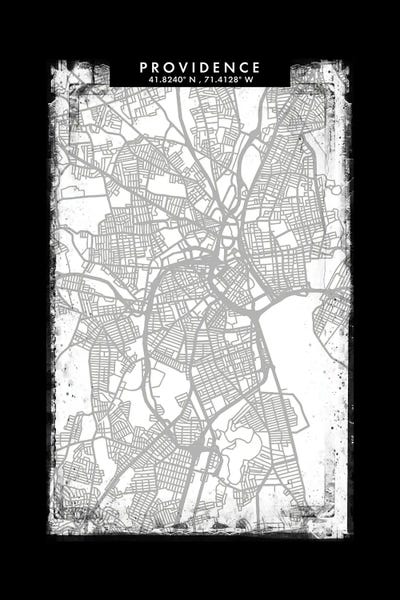 Rhode Island: Providence City Map Black White Grey Style by WallDecorAddict