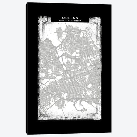 Queens City Map Black White Grey Style Canvas Print #WDA2087} by WallDecorAddict Art Print