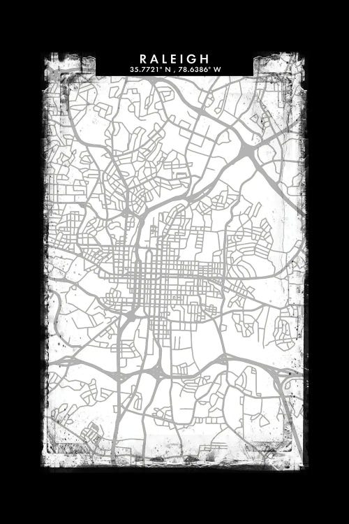 Raleigh City Map Black White Grey Style by WallDecorAddict wall art