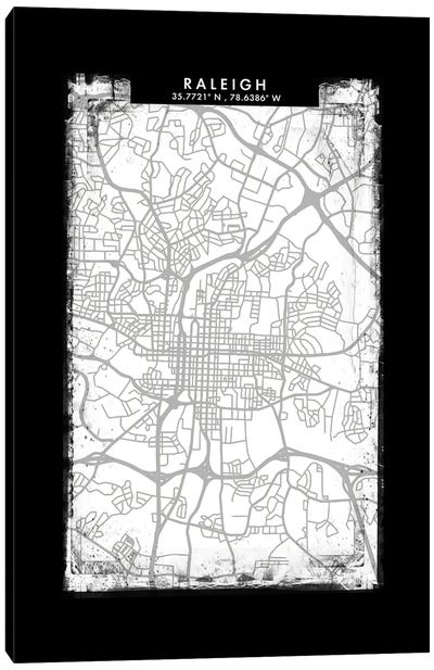 Raleigh City Map Black White Grey Style Canvas Art Print - Raleigh Art