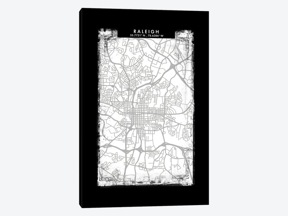 Raleigh City Map Black White Grey Style by WallDecorAddict 1-piece Canvas Wall Art
