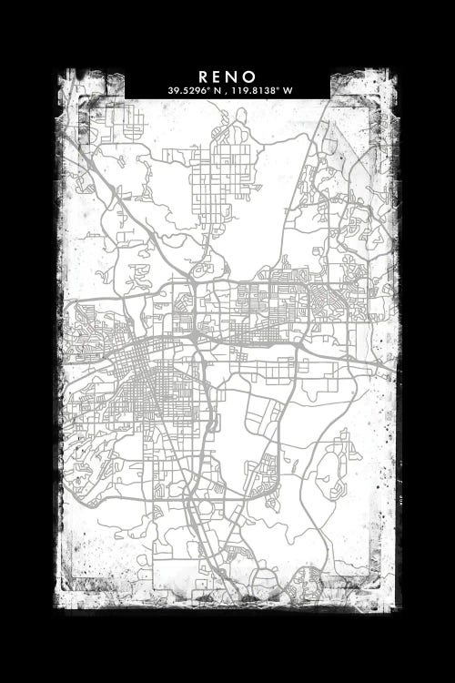 Reno, Nevada City Map Black White Grey Style by WallDecorAddict wall art