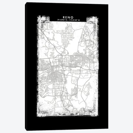 Reno, Nevada City Map Black White Grey Style Canvas Print #WDA2089} by WallDecorAddict Canvas Artwork