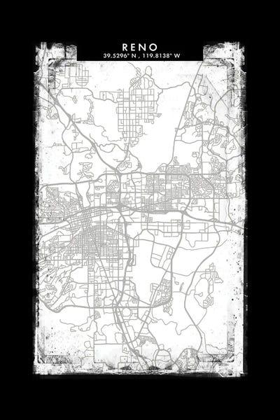 Reno: Reno, Nevada City Map Black White Grey Style by WallDecorAddict