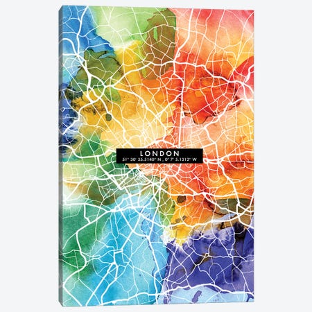 London City Map Colorful Canvas Print #WDA208} by WallDecorAddict Canvas Art Print