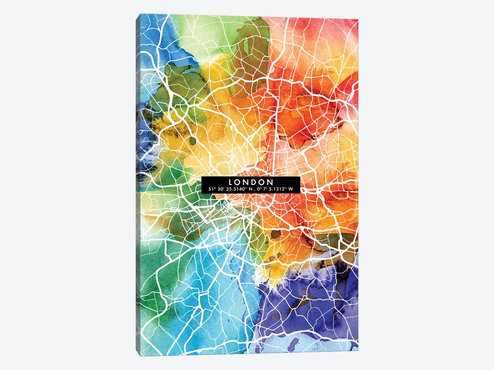 London City Map Colorful by WallDecorAddict 1-piece Canvas Art