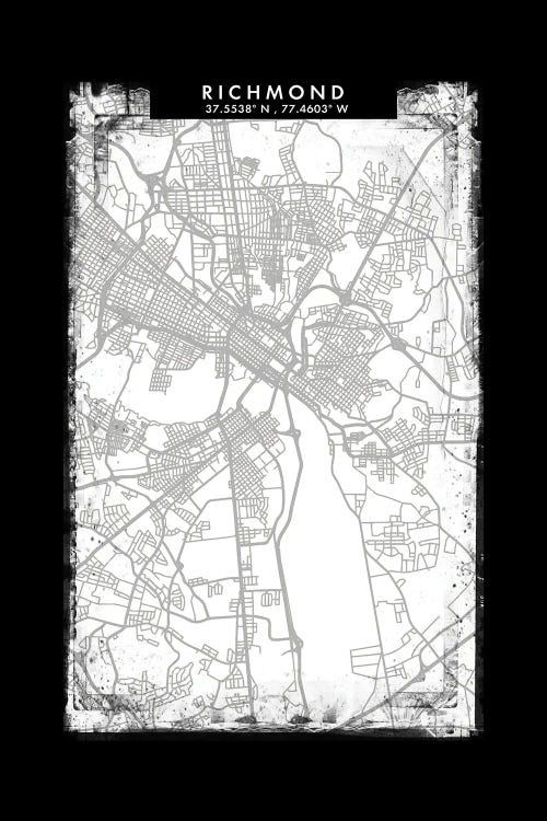 Richmond City Map Black White Grey Style