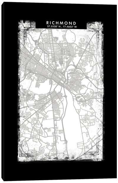 Richmond City Map Black White Grey Style Canvas Art Print - Virginia Art