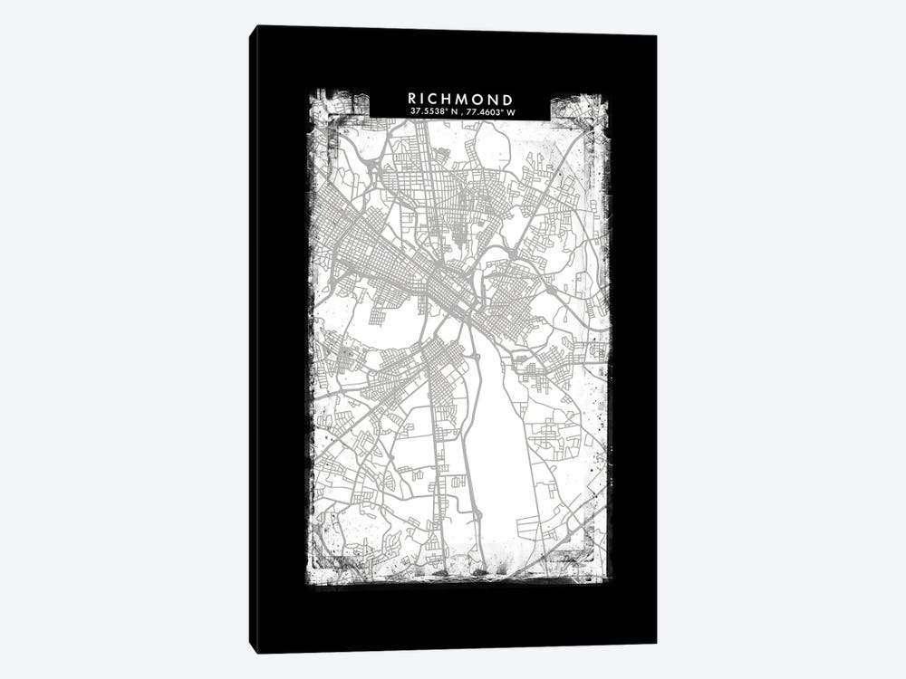 Richmond City Map Black White Grey Style by WallDecorAddict 1-piece Canvas Art Print