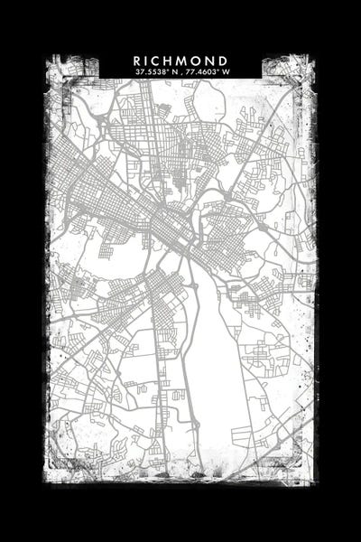 Richmond: Richmond City Map Black White Grey Style by WallDecorAddict