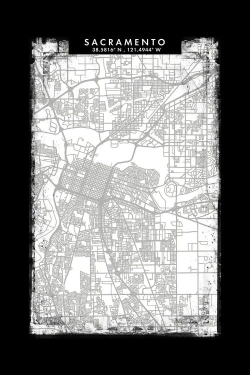 Sacramento City Map Black White Grey Style