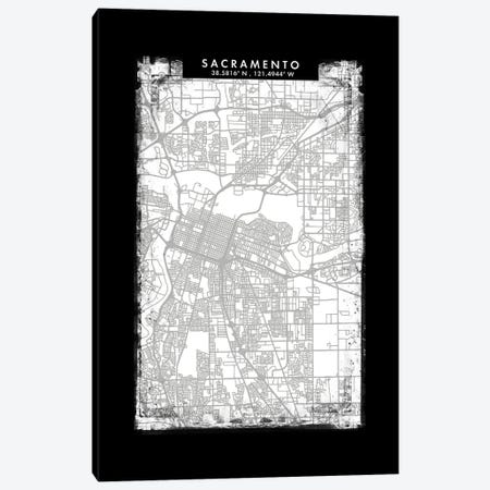 Sacramento City Map Black White Grey Style Canvas Print #WDA2091} by WallDecorAddict Canvas Art Print