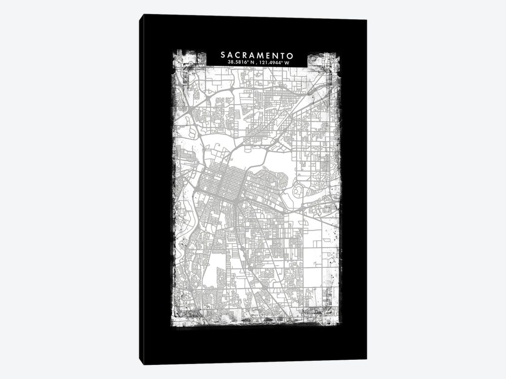 Sacramento City Map Black White Grey Style by WallDecorAddict 1-piece Canvas Artwork