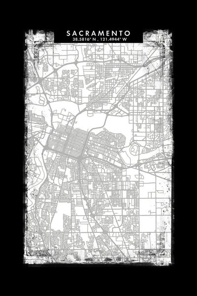 Sacramento: Sacramento City Map Black White Grey Style by WallDecorAddict