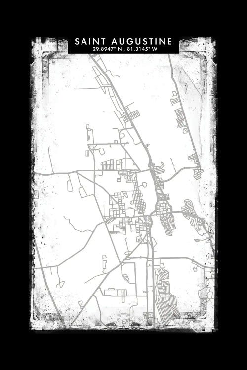 Saint Augustine City Map Black White Grey Style