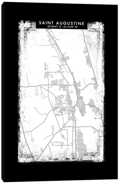 Saint Augustine City Map Black White Grey Style Canvas Art Print