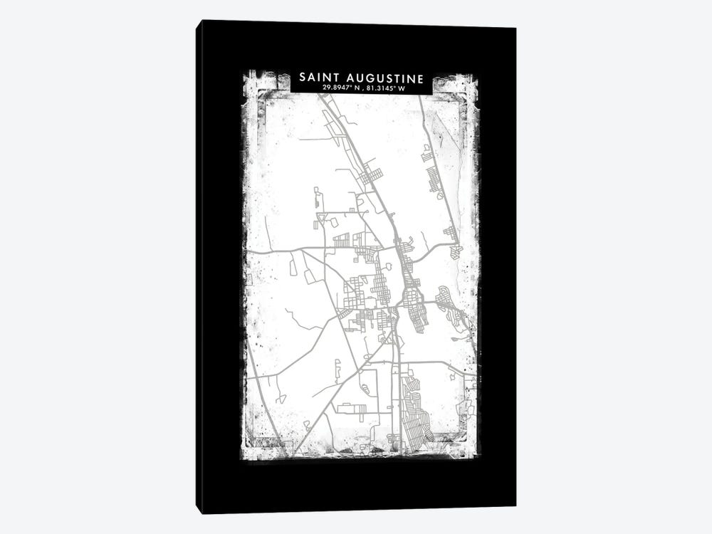 Saint Augustine City Map Black White Grey Style by WallDecorAddict 1-piece Canvas Art Print
