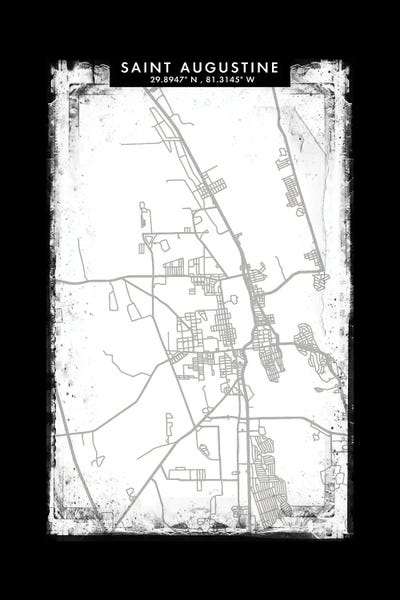 Saint Augustine City Map Black White Grey Style