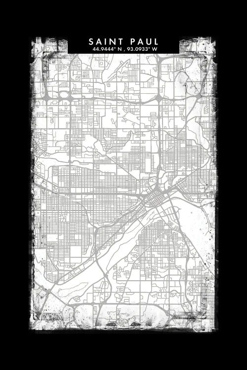 Saint Paul City Map Black White Grey Style