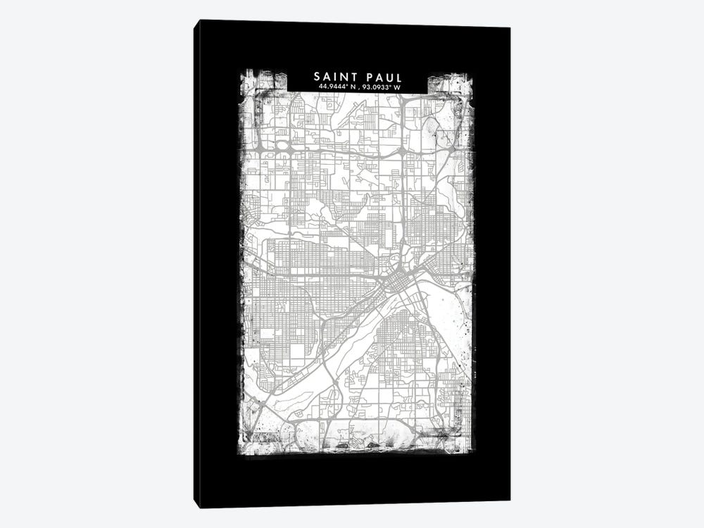 Saint Paul City Map Black White Grey Style by WallDecorAddict 1-piece Canvas Artwork