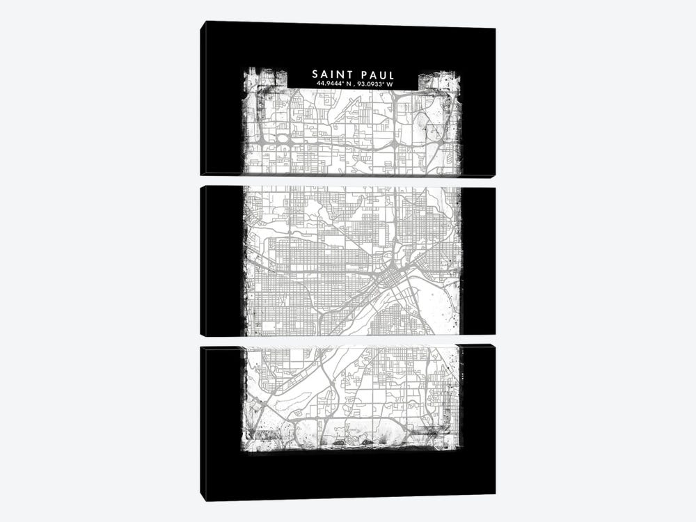 Saint Paul City Map Black White Grey Style by WallDecorAddict 3-piece Canvas Artwork