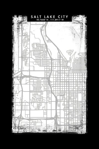 Salt Lake City Map Black White Grey Style by WallDecorAddict art print
