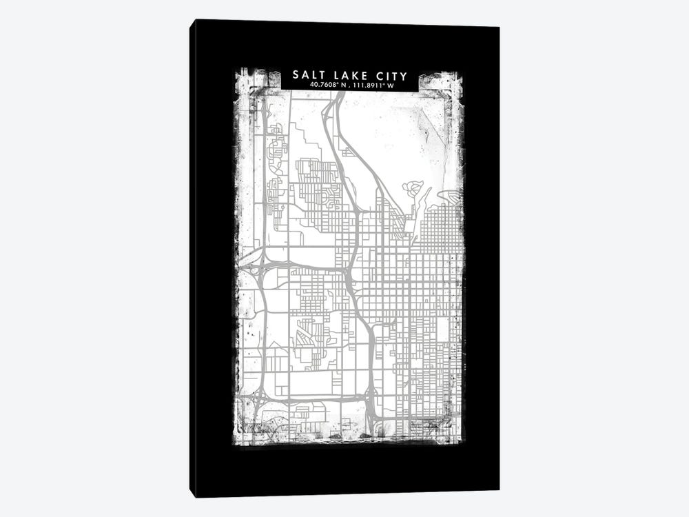 Salt Lake City Map Black White Grey Style by WallDecorAddict 1-piece Canvas Print