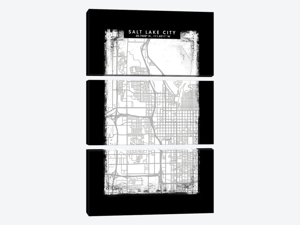 Salt Lake City Map Black White Grey Style by WallDecorAddict 3-piece Art Print