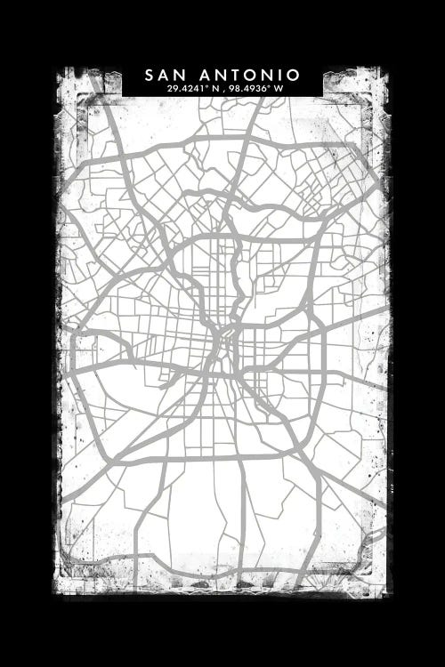 San Antonio City Map Black White Grey Style