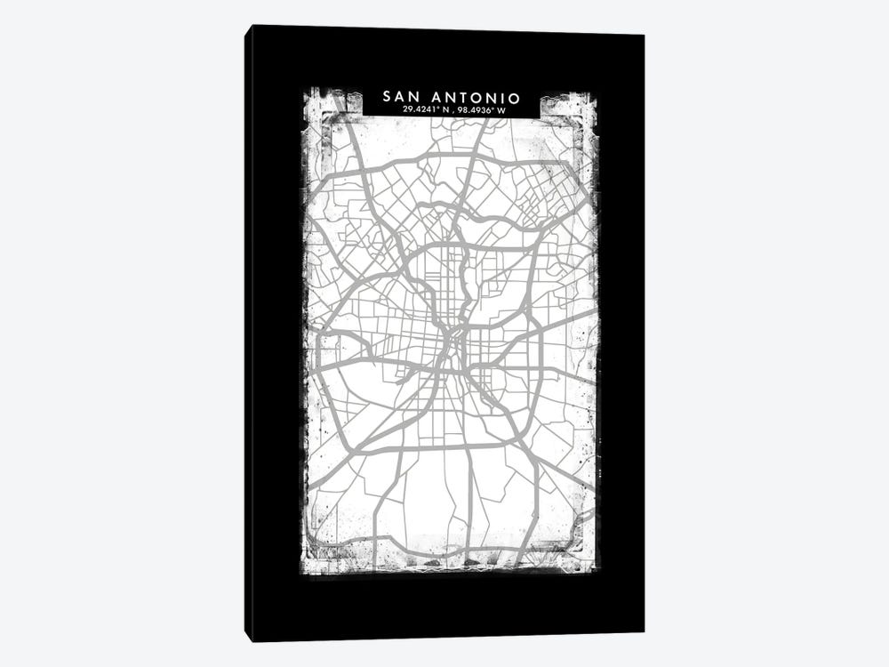San Antonio City Map Black White Grey Style by WallDecorAddict 1-piece Canvas Artwork