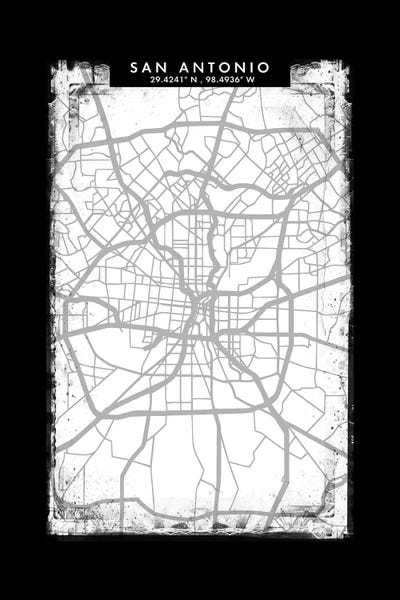 San Antonio City Map Black White Grey Style