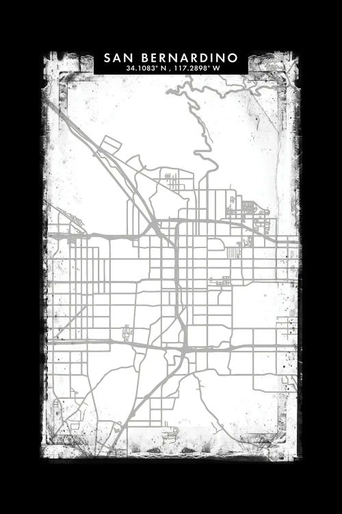 San Bernardino City Map Black White Grey Style