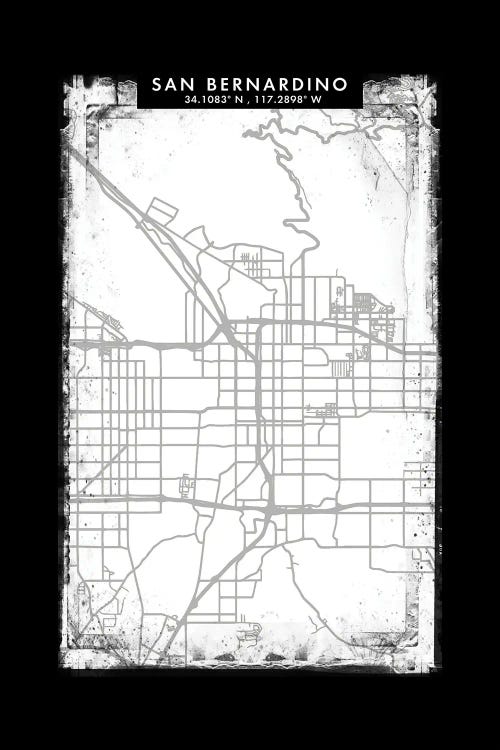 San Bernardino City Map Black White Grey Style by WallDecorAddict wall art
