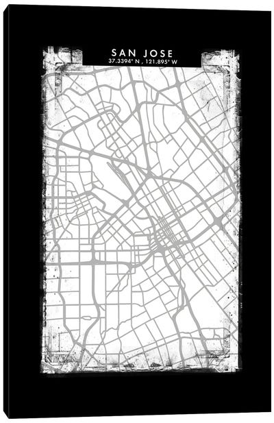 San Jose City Map Black White Grey Style Canvas Art Print - San Jose