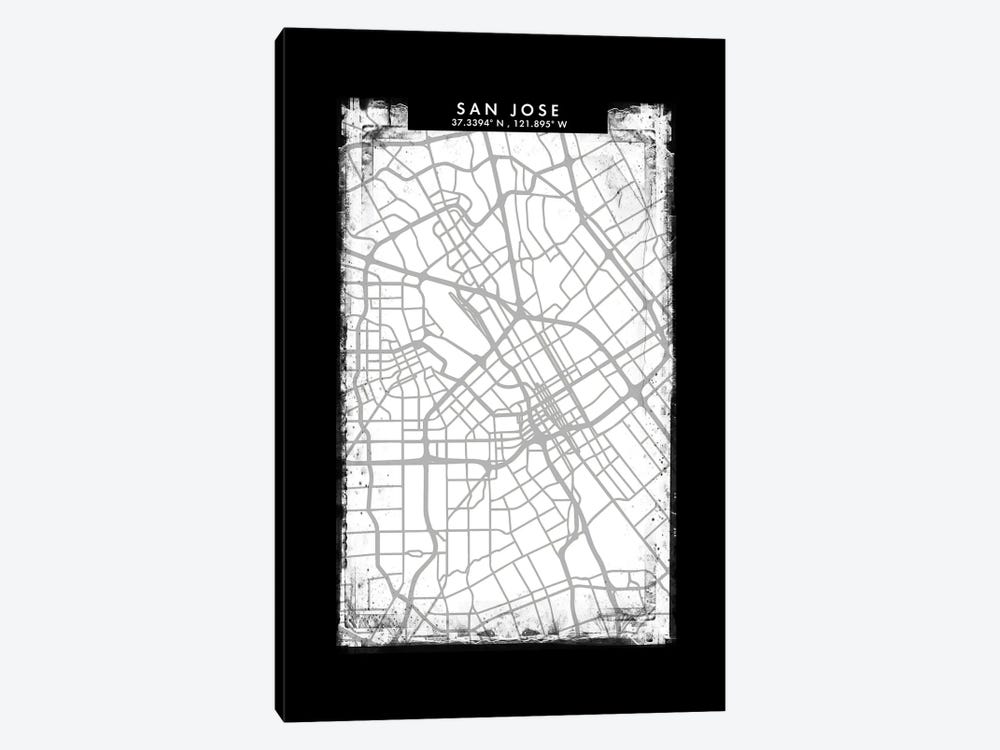 San Jose City Map Black White Grey Style by WallDecorAddict 1-piece Art Print