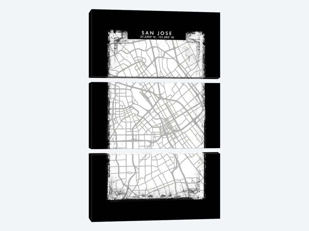 San Jose City Map Black White Grey Style by WallDecorAddict 3-piece Art Print