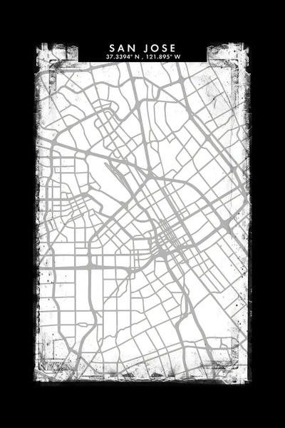 San Jose City Map Black White Grey Style