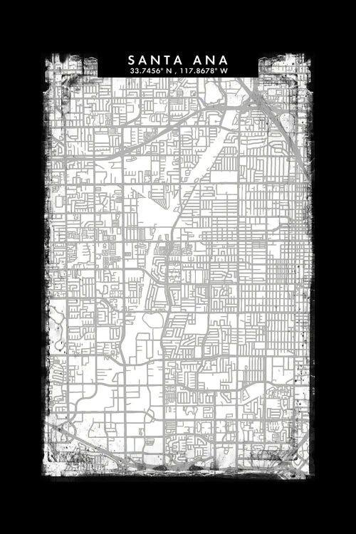 Santa Ana City Map Black White Grey Style
